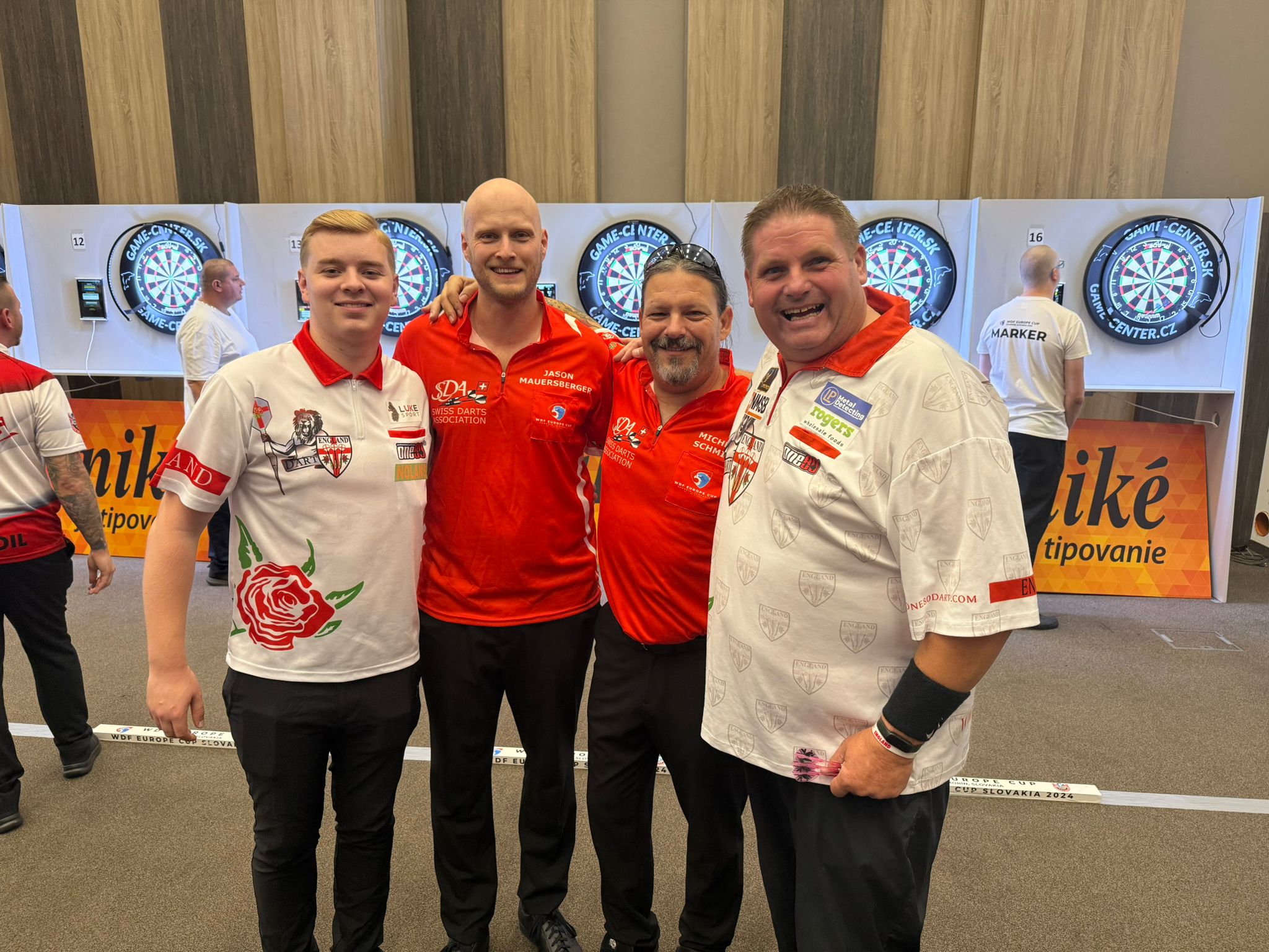 Men's Double at the WDF Europe Cup 2024 in Šamorín, Slovakia: Cameron Crabtree & Scott Mitchell (England), Jason Mauersberger & Michel Schmid (Switzerland)